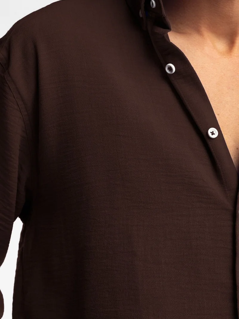 Giesto Mocha Brown GIESTO Oversized Button-Up Long Sleeve Shirt for Men | Best Price UAE